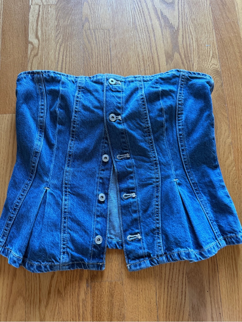 Zara Blue Denim Peplum Corset Bustier Top – Size S